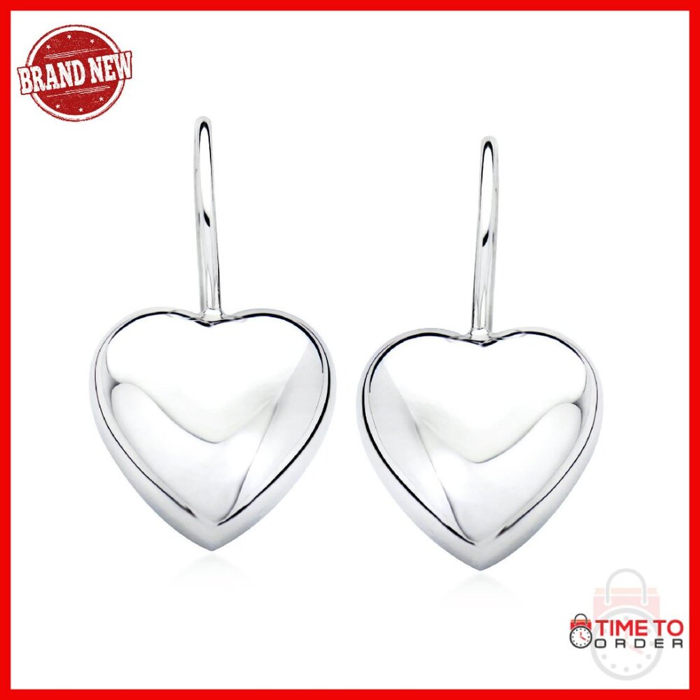 Sterling Silver Heart Drop Earrings, 1" Length, Italian Crafted